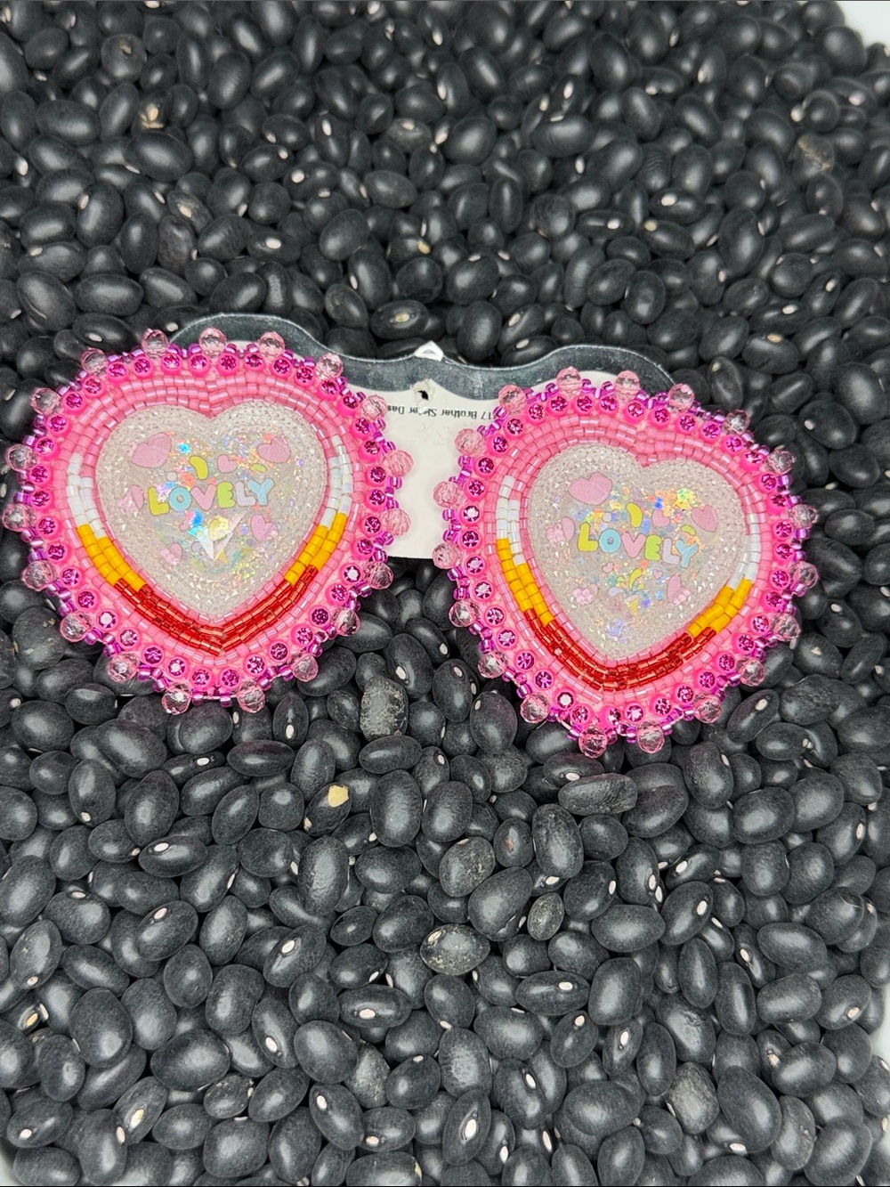 Native Made Pink Heart Beaded Post Earrings - Lovely Design